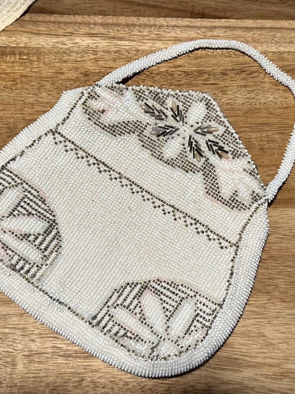 Art Deco White Beaded Purse 1950s 1960s Glass Bead Wedding Bag MCM Fancy - Picture 1 of 7